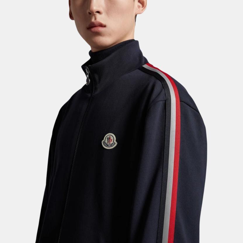 Moncler Striped Letter Pattern Stand Collar Zip Loose Long Sleeve Sweatshirt Men sweatshirt Navy-Blue I10918G00052V8162778