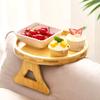 Retro-style Sofa Armrest Tray Table, Folding Hardwood and Bamboo Side Table, Automatic Fixing, No Electricity, Perfect Gift for Family and Friends