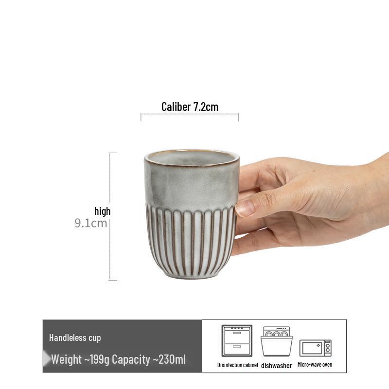 Vintage-Style Ceramic Handleless Teacup Set – Japanese-Inspired Rustic Coffee & Water Cups