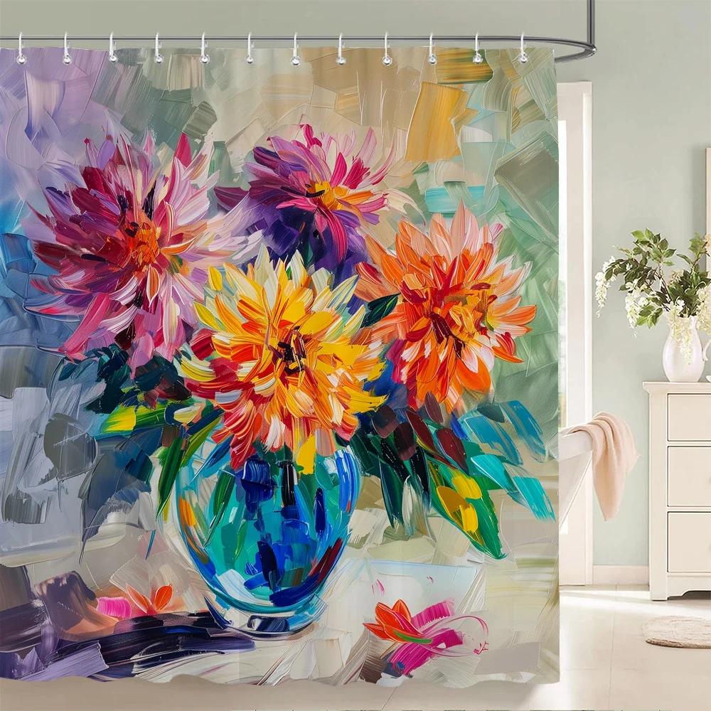 Rideau de douche Fleurs Magnifiques, Feuilles Aquarelle Sur La Plante Supérieure Avec Décor Floral de Salle de Bain, Ensemble de Rideau de Douche Avec Crochets