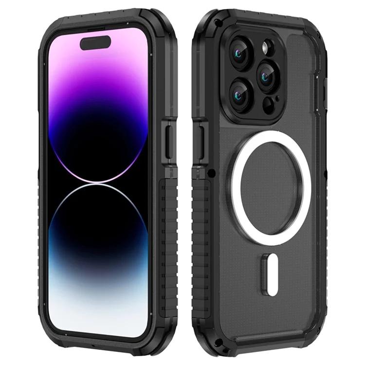 

For iPhone 15 Pro Max Case Compatible with MagSafe Aluminum Alloy+Silicone+PC Clear Back Cover