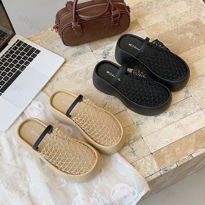 Summer Women Sandals Platform Slippers Wedges Mesh Hollow Mules High Heels Shoes 2026 Trend Beach Casual Shoes Comfort Slides