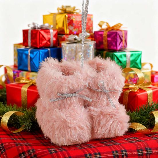 Christmas Boot Ornament Fuzzy Shoes Christmas Tree Hanging Ornaments Soft Plush Winter Boots Pendant for Home Office Decor