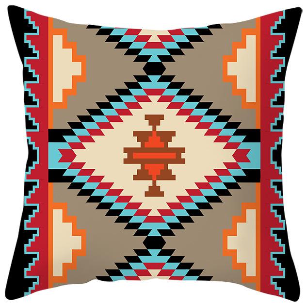 New Ethnic Style Pillow Cover Bohemian Color Geometric Pattern Peach Leather Velvet Retro Pillow Cushion Cover