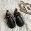 Thick heel thick sole heightened black small leather shoes women's autumn 2025 new British style retro lace-up single shoes ins