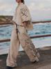 High-End Fashionable Cotton Linen Embroidery Wide-Leg Pants Suit for Women