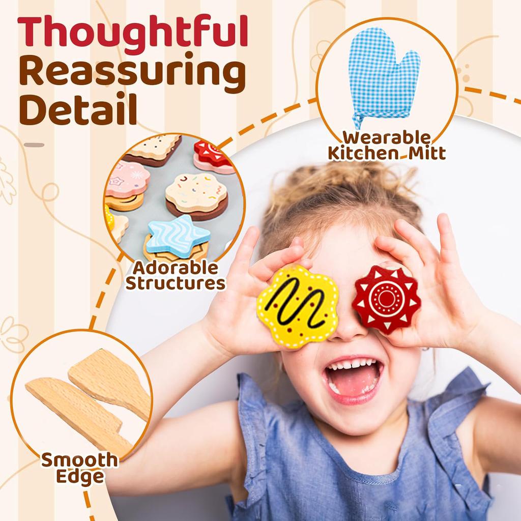 Wooden Cookie Play Food Set for Kids Kitchen Accessories Food Toys Pretend Play Slice and Bake Gift Toddler Learning Toys