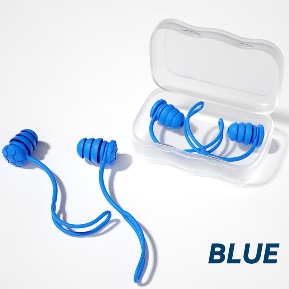Soft Silicone Sound Insulation Earplugs Waterproof Three-Layer Swimming Earplugs Comfortable with Lanyard синий