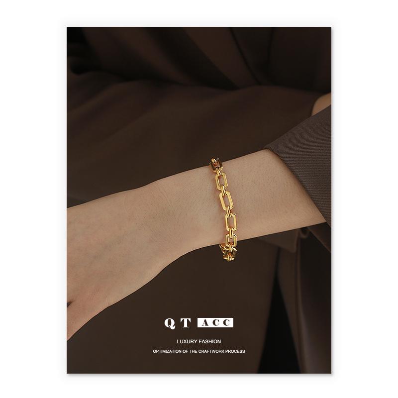 

Real Gold Electroplated Chunky Chain Bracelet - Versatile European & American Style золотой