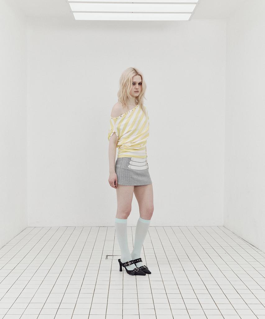 SETUP-EXE Stripe Eyelet Drape Top / Yellow