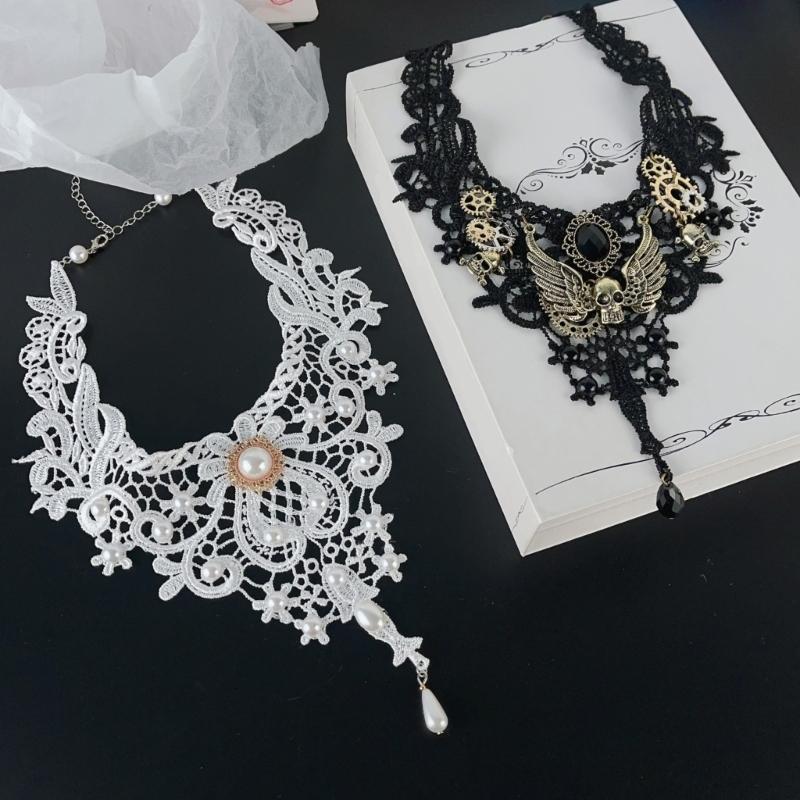 Gothic Lace Clavicle Necklace with Adjustable Clasp for Party Styling, Photo Looks, and Dress-Up Outfit Detail Appeal