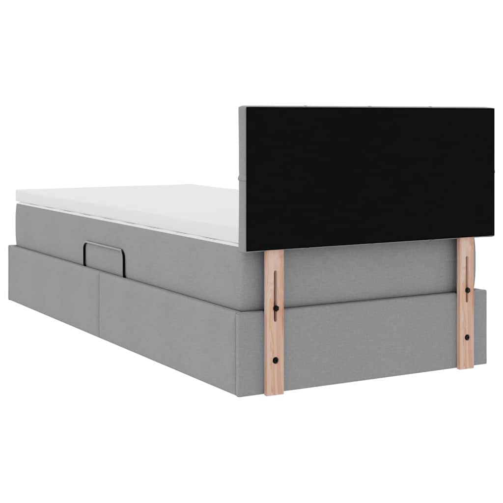 LED Storage Bed with Mattress Light Grey 100 x 200 cm Fabric