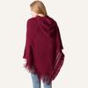 Mantella autunnale da donna con nappa, maglia allentata, tinta unita, orlo irregolare, caldo mantello con cappuccio e frange della Boemia per il lavoro