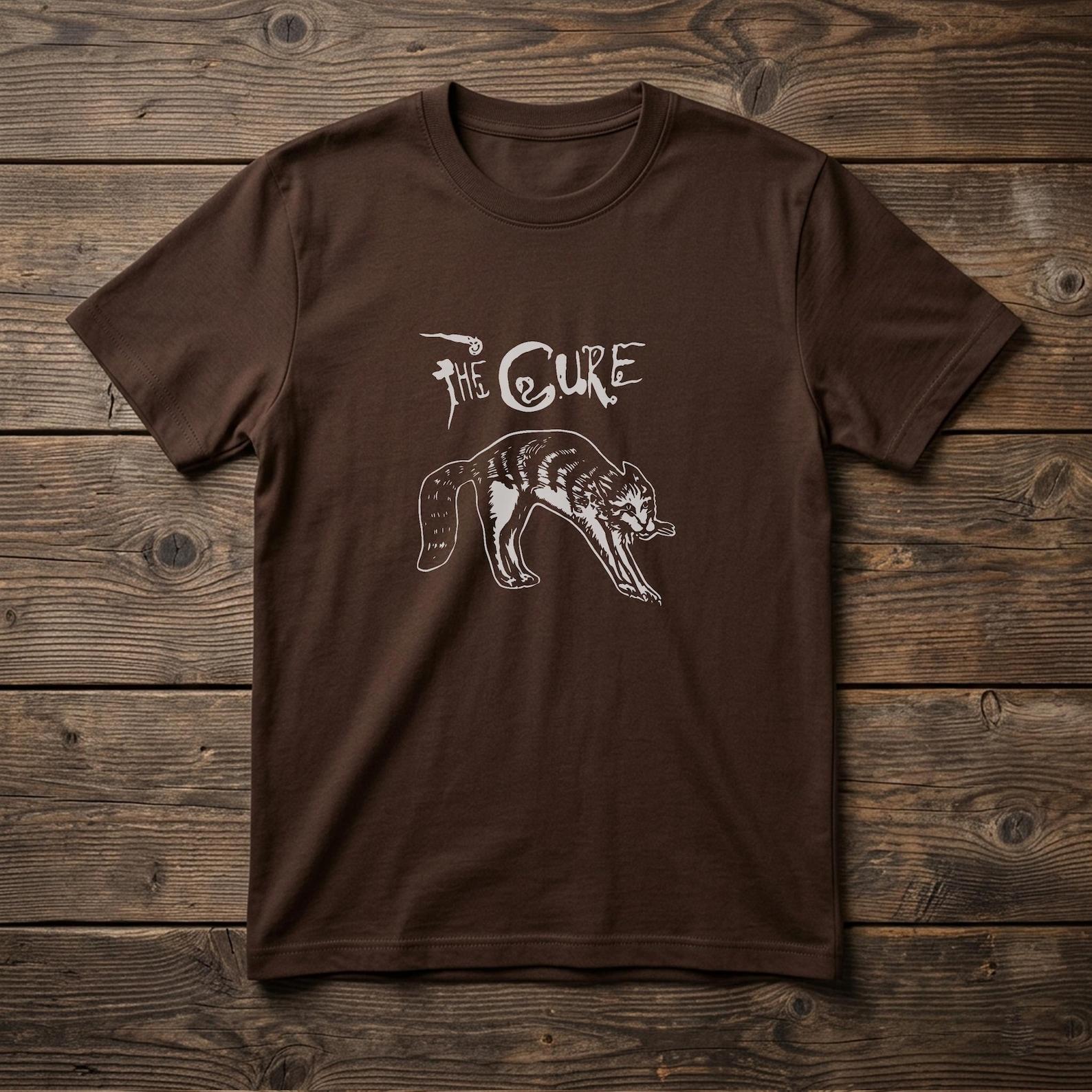 The Cure Cat Graphic Tee, Vintage Y2K Goth Band Concert Apparel, Gildan Cotton Unisex S