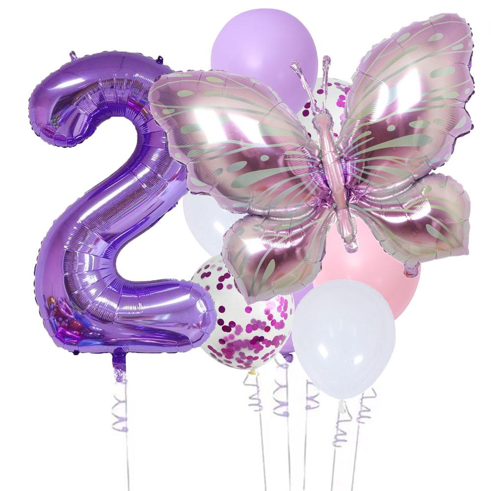 10pcs Purple Butterfly 40inch Number Balloon Set Large Colorful Butterfly Foil Ballon Baby Shower Birthday Party Christmas Decor