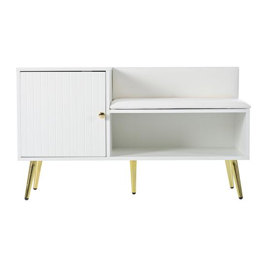 Shoe Cabinet with Storage Space, Padded Bench And Backrest, Shoe Shelf with Metal Handles And Solid Legs