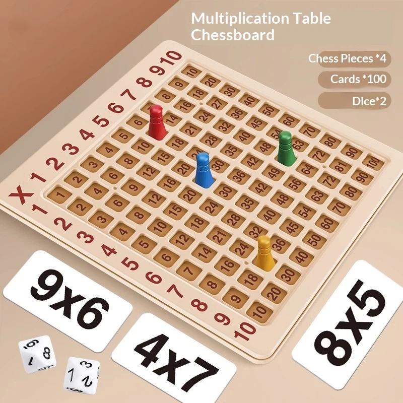 99 Multiplication Board Game Durable Wooden Montessori Toy for Kids Interactive Math Learning Family Party Game 1Set