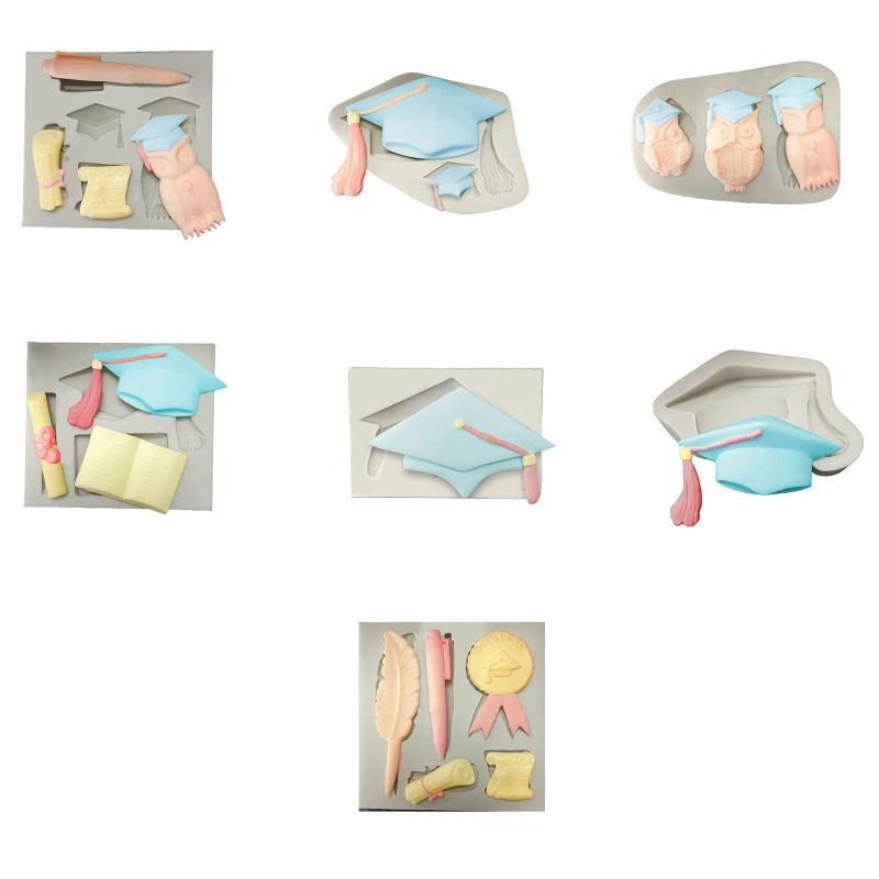 DIY Graduation Themed Silicone Mold Cupcake Topper Fondant Party Cake Decorating Gadgets Candy Chocolate Gumpaste Moulds