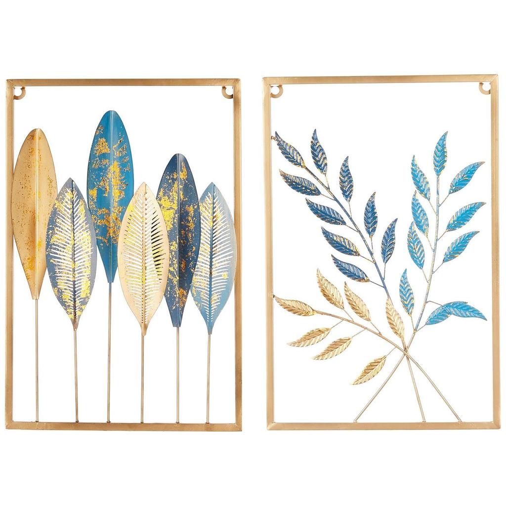 Metal Leaf Wall Hanging Decor | Nature-Inspired Leaf Design | Easy Installation (Set of 2 | Gold)