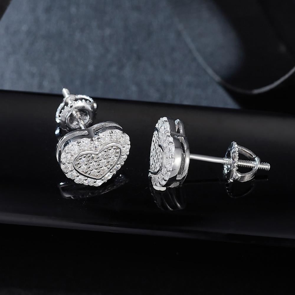 Heart Real Moissanite Women's Stud Earrings 14K White Gold Plated Earring