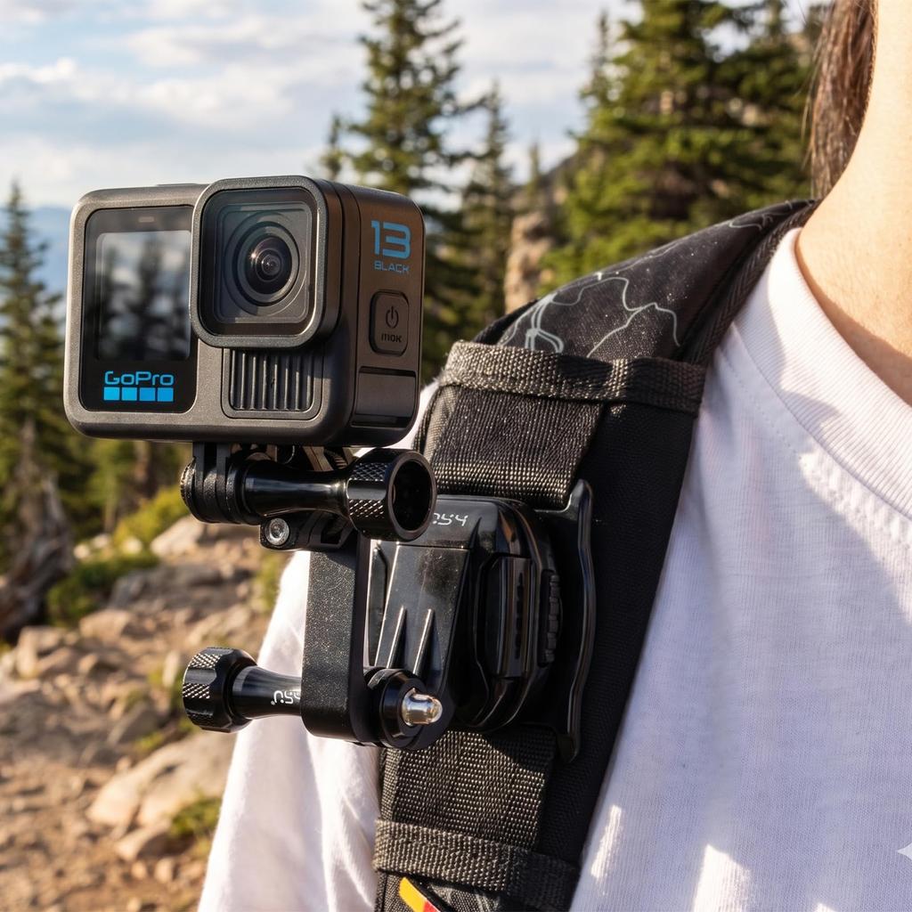 HSU GoPro Vertical Angle Adjustment in Compatible with Action Cameras Mount, 360° Rotatable, Aluminum, 10° 10° Increments, GoPro/Insta360/DJI