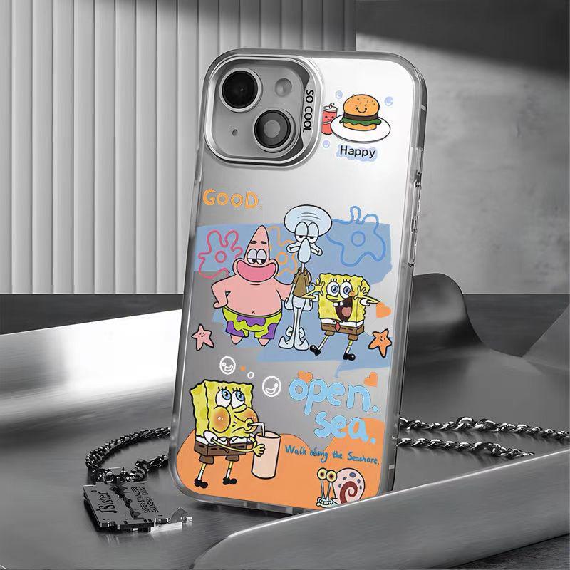 SpongeBob iPhone 15/14 Pro Max Silver Case - Trendy Anti-Fall Design