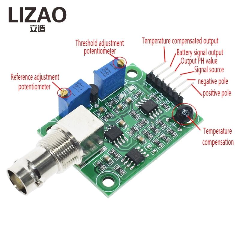 LIZAO 0-14 PH Value Sensor Module, Liquid Acid-Base Monitoring Tester with BNC Electrode Probe for Water Quality Detection