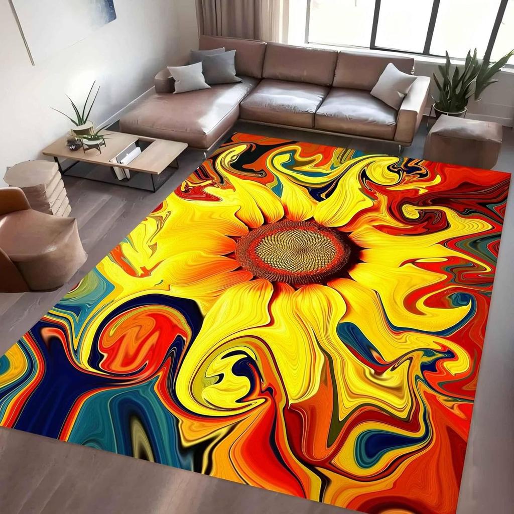 Sunflower Print Living Room Carpet Abstract Art Home Decor Floormat Water-absorbent Anti-slip Rug for Bedroom Kitchen Study