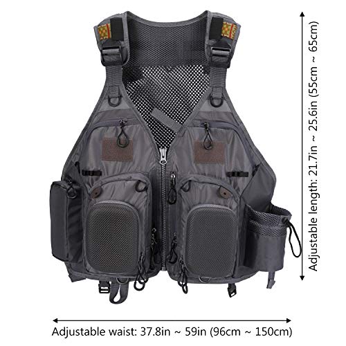 Bassdash Fishing Vest, Mesh Outdoor Top, Multifunctional Vest, Unisex, One Size Fits All (F-22 Gray)