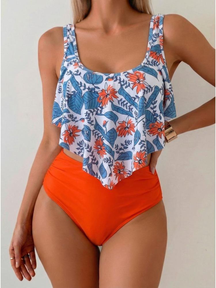 European and American Women's Swimsuit with Ruffled Edges, High Waist To Cover The Belly, Slimming and Slimming, Split Swimsuit, Sexy Bikini Swimsuit