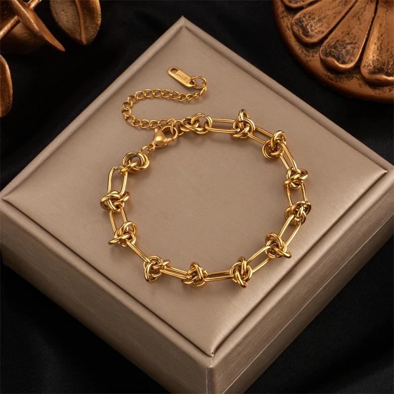 Stainless Steel Gold Silver Color Twist Knot Necklace Bracelets For Womens Girl New Fashion Non-fading Jewelry Set