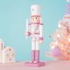 30CM Wooden Nutcracker Solider Figurine Puppet Pink Glitter Soldier Doll Toy Handcraft Ornament Christmas Home Office Decoration