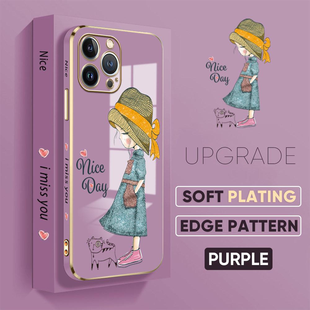 For iPhone 16 15 Max Samsung S24 S23 Plus A15 A35 A53 A73 Xiaomi 11T 12T 13T Redmi 13C Lovely Girl Design Soft Plated TPU Phone Case
