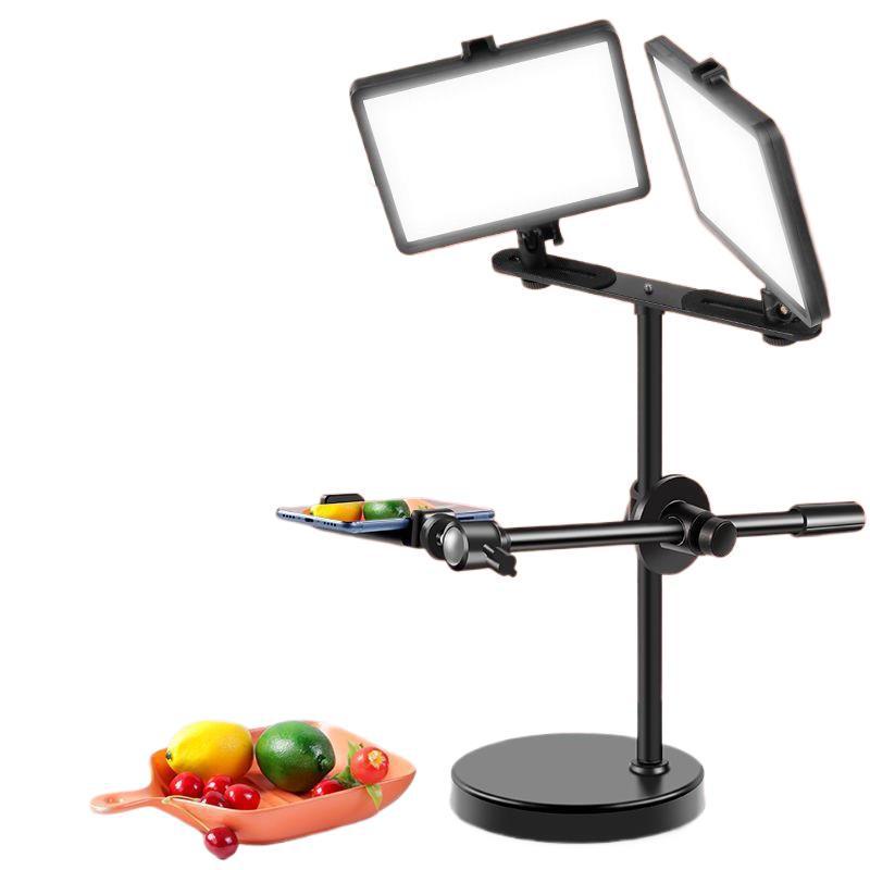 Dual Light No-Shadow Phone Stand: Live Stream Selfie Fill Light for Desktop & Professional Food Photography.