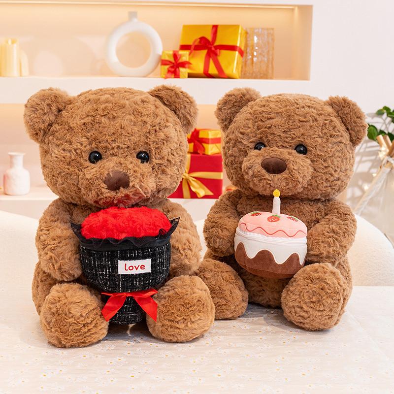 Romantic Teddy Bear Plush Toy With Rose Design For Valentines Day Gift