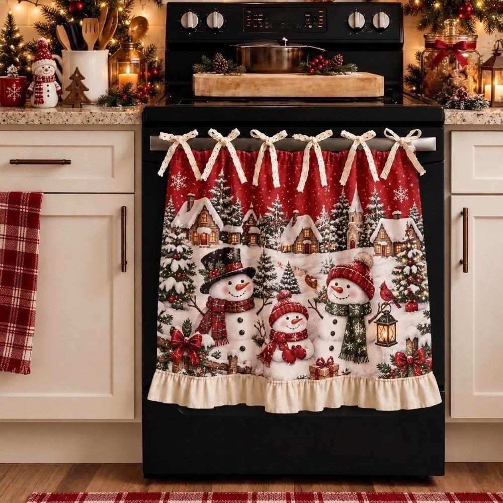 Farmhouse Christmas Cabinet Curtain Pastoral Style Kitchen Stove Cover Skirt Kitchen