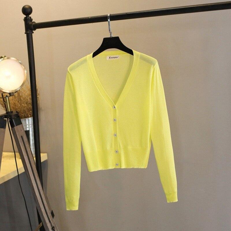 Pletený Cardigan Tenký Dámský Kabát Letní Ledový Hedvábný Svetr Klimatizace Košile Neformální Dlouhý rukáv Pletené Topy 28689