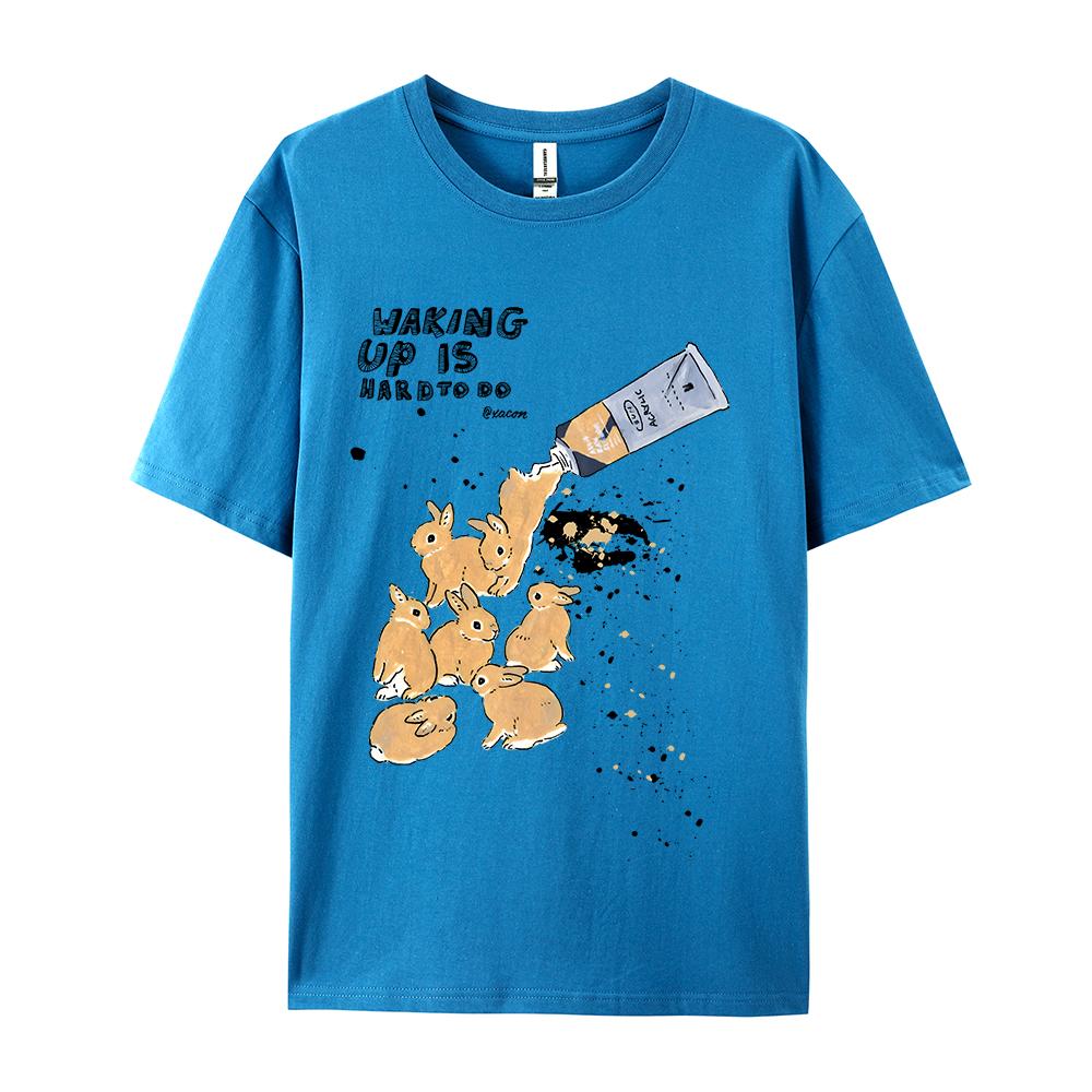 American Retro Rabbit Print Short Sleeved T-shirt For Women Men In Harajuku Lazy Style Pure Cotton Versatile Round Neck Tee