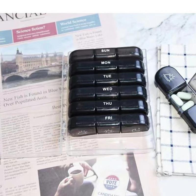 One-Week 21 Grids Portable Daily Pill Box - Early-Middle-Night Tablet & Capsule Sealed Storage Plastic Medicine Organizer