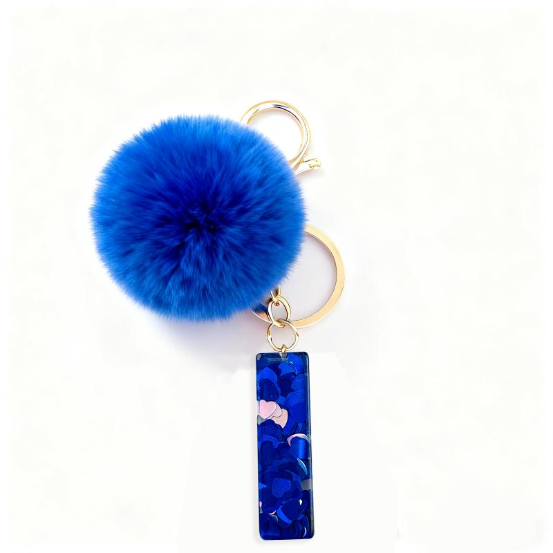 A-Z Initial Letter Blue Resin Keychain Cute Hairball Pendant Keyring Car Key Holders Backpack Charm Accessories Gift
