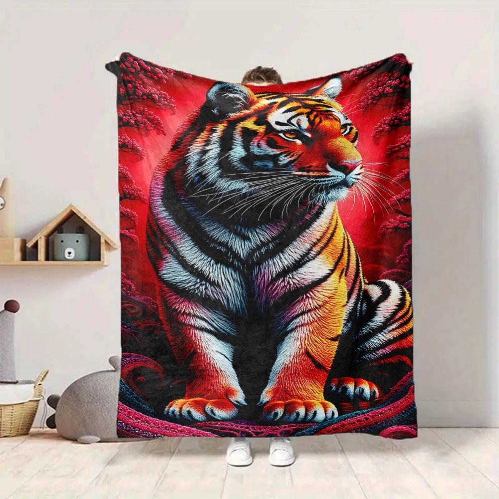 1pc Tiger Print Blanket Lightweight Flannel Blanket Throw Blanket For Sofa, Bed, Travel, Camping, Livingroom, Couch, Chair, And Bed yy2509026206