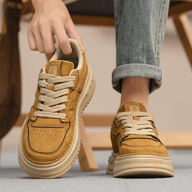 Осенние водонепроницаемые и нескользящие британские ретро повседневные кожаные туфли кеды на платформе спортивная обувь 39 жёлтый