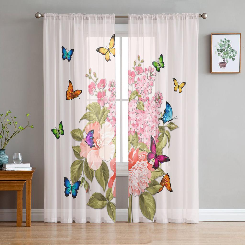Peony Flower Sheer Curtains for Living Room Modern Voile Curtain Bedroom Tulle Curtains Window Drapes Decor