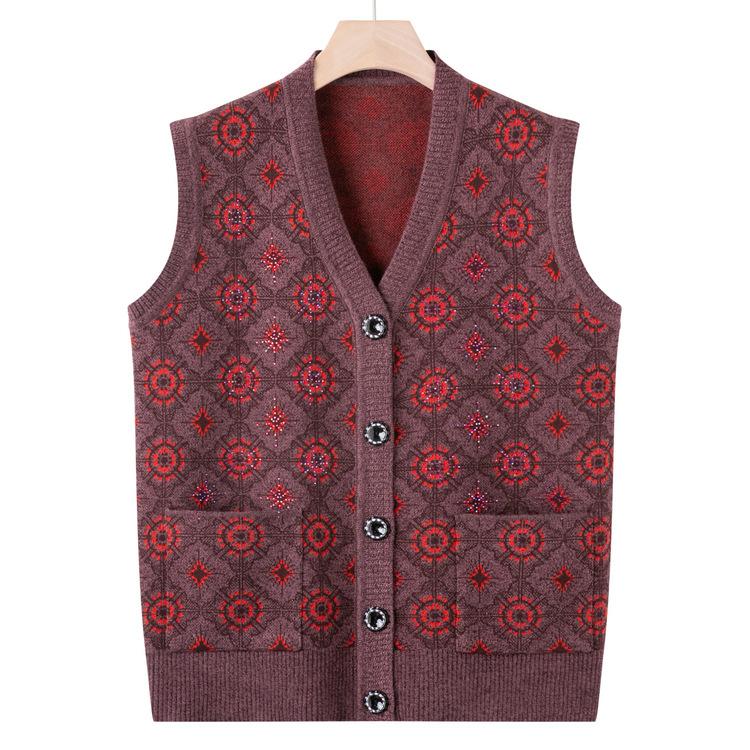 Elderly Autumn Vest Female Mother Wearing Sweater Vest Inside and Grandma Wearing Sweater Outside and Knitted Sweater Horse Clip Waistcoat