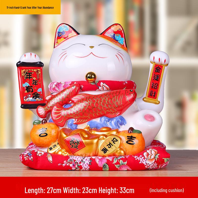 Ceramic Waving Fortune Cat Figurine for Home or Shop Decor