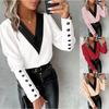 Spring Autumn Fashion V-neck Long Sleeved Women Blouse Elegant Loose Solid Color Buttons Office Shirt Female Casual Simple Woman's Tops Clothing
