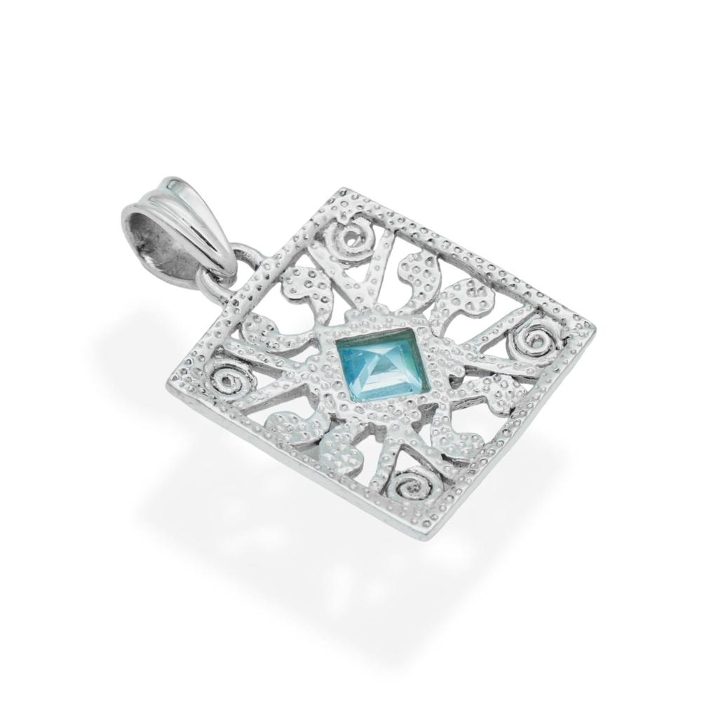 Sky Blue Topaz pendant, 925 silver Pendant, women's pendant, gift for her, Statement pendant, Square Pendant