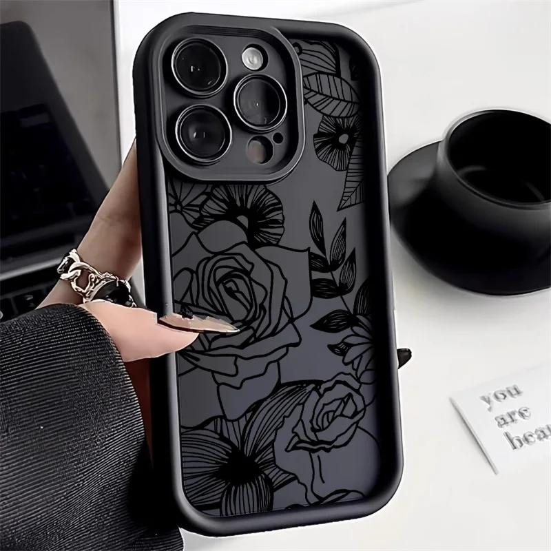 Aesthetic Line Flowers For iphone 17 16pro 15pro14 13 12 11 12pro 13pro max 14plus Silicone AntiFall Protective Cover Funda