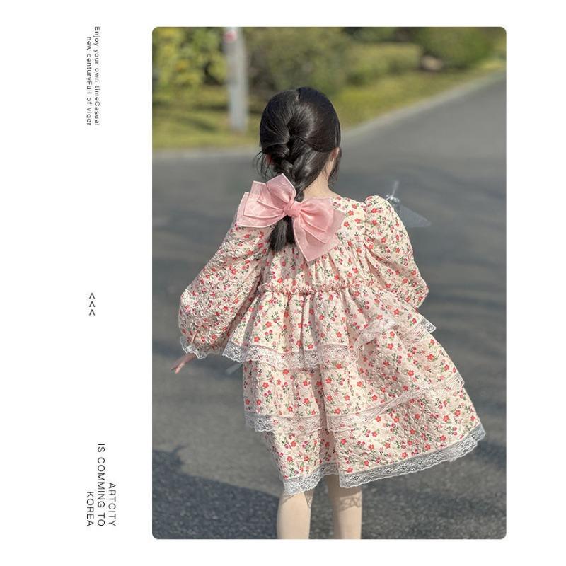 Kids Girls Long Sleeve Lolita Princess Puffy Casual Children Dress