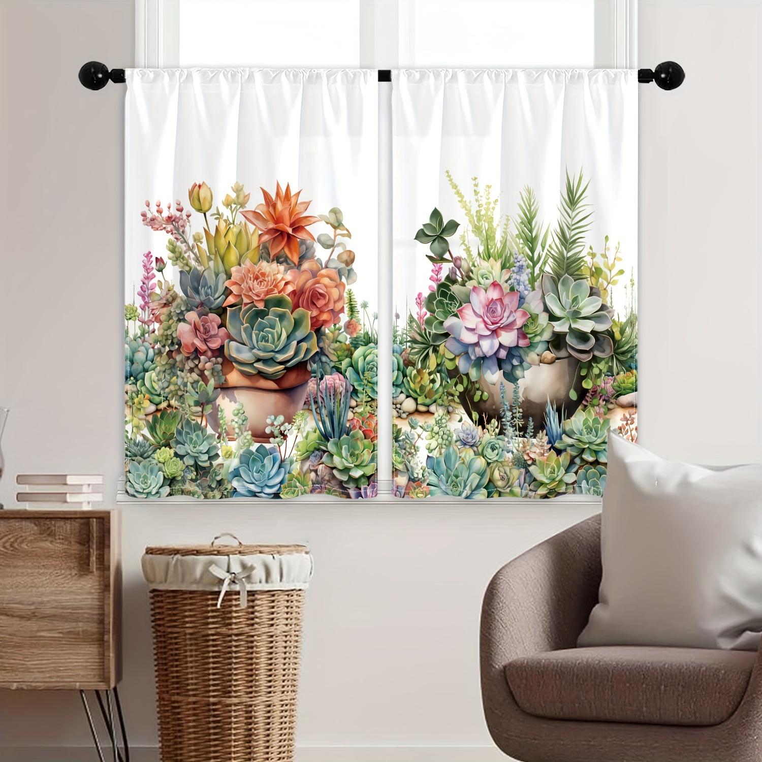 

2 шт. М’якої та елегантної акварельної квіткової напівзатьмареної кухонної штори – покращте свій домашній декор W50 X H160(CM)X2&Hook